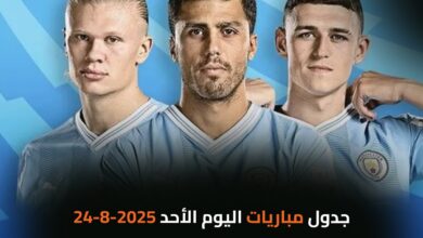 جدول مباريات اليوم الأحد 2025-8-24