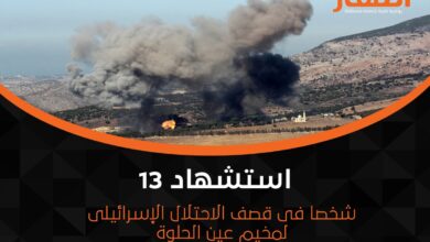 استشهاد 13 شخصا فى قصف الاحتلال الإسرائيلى لمخيم عين الحلوة